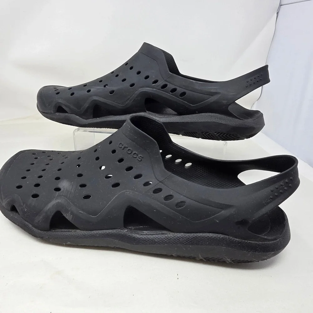 Crocs Swiftwater Wave Sandals Mens 13 Black Excellent Water Shoes Clogs Slip On